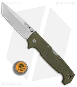 Cold Steel SR1 Tri-Ad Lock Tanto Knife OD Green G-10 (4" Satin S35VN) 62LA -Knives World Shop Cold Steel SR1 Tanto OD Green G10 satin BHQ 80422 er bottlecap